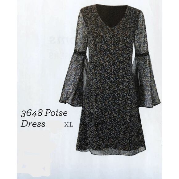 Y2k CAbi 3648 Poise Dress XL Black Sheer Floral Bell Sleve Fairy Whimsigoth $119 - Picture 3 of 15